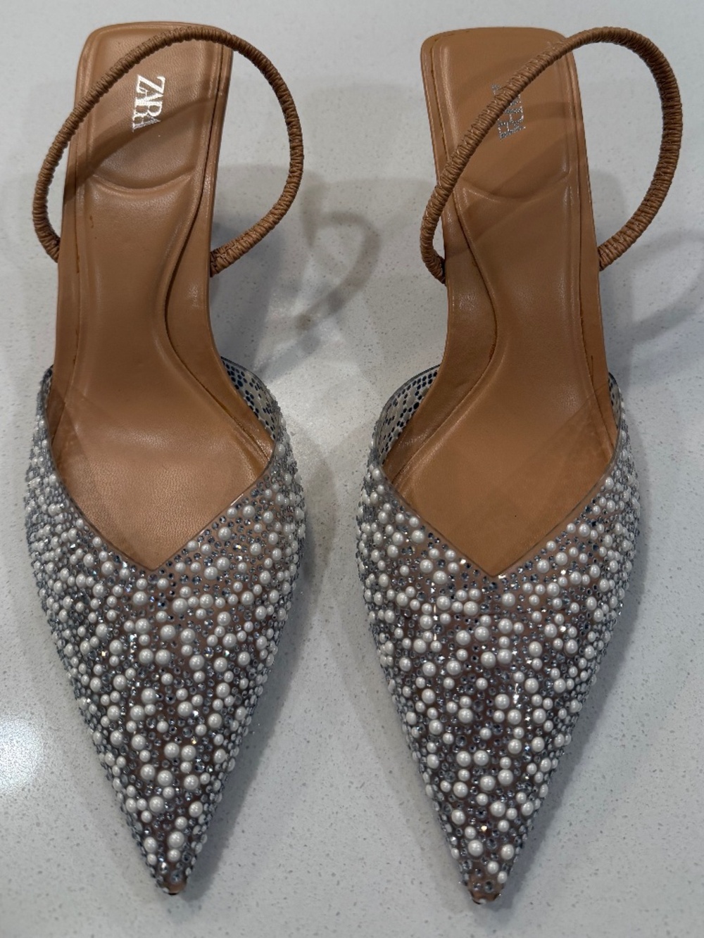 Zara White Pearl Kitten Heels, NWOT